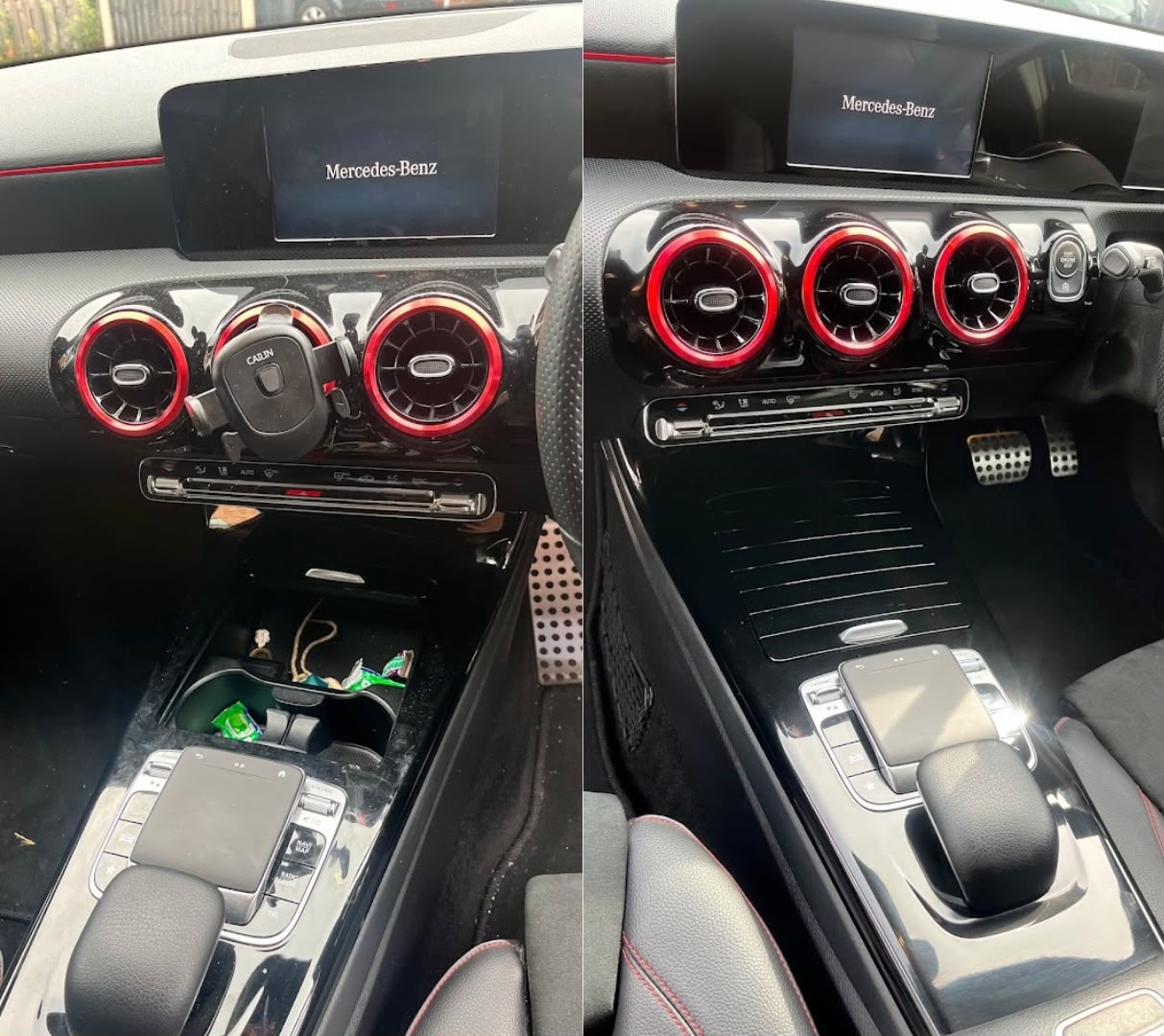 Before and after — dashboard and centre console